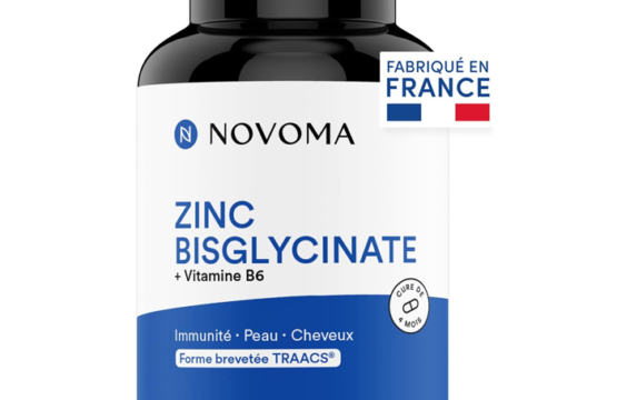 NOVOMA Zinc Bisglycinate 15 mg + Vitamine B6, 120 Gélules, Actif breveté TRAACS®, Immunité & Acné,